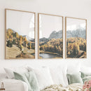 Brown Autumn Scenery. 3 Piece Mountain Lake, Forest Wall Art by Wall Art Set