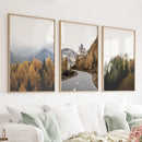 Brown Autumn Mountain Forest Scenery. Set of 3 Prints by Wall Art Set