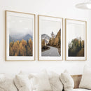 Brown Autumn Mountain Forest Scenery. Set of 3 Prints by Wall Art Set