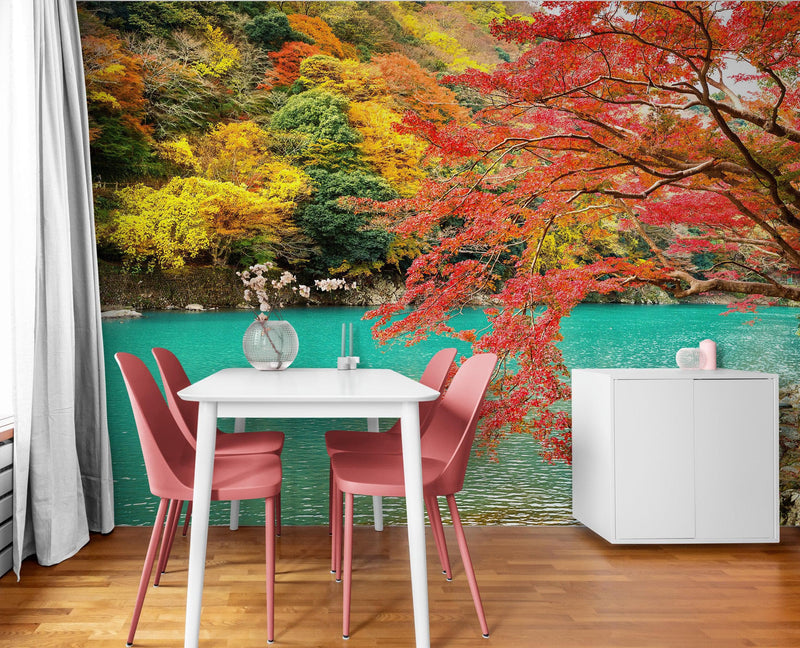 Colorful Teal Water Lake View Landscape Wallpaper Mural.