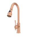 Copper Kitchen Faucet with Soap Dispenser, Single Handle Solid Brass High Arc Pull Down Sprayer Head Kitchen Sink Faucets with Deck Plate
