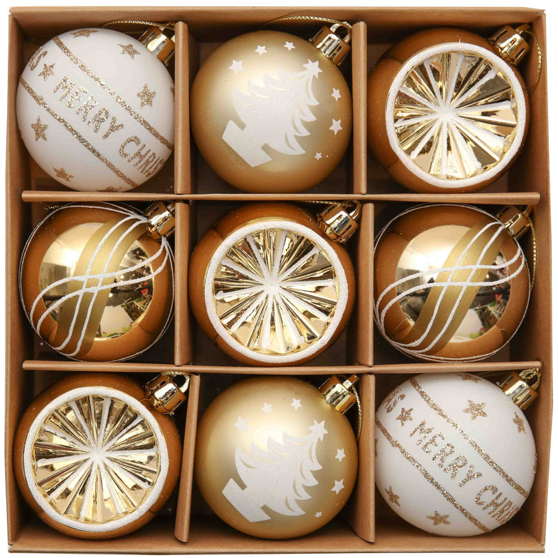 Elegant Gold and Glitter 9 Piece Christmas Ornament Set