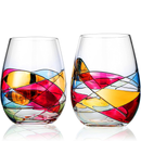Artisanal Hand Painted Stemless - Windows Wine Glasses Set of 2