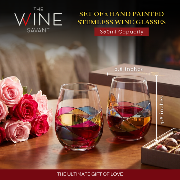 Artisanal Hand Painted Stemless - Windows Wine Glasses Set of 2, photo 2 of 9