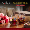 Artisanal Hand Painted Stemless - Windows Wine Glasses Set of 2