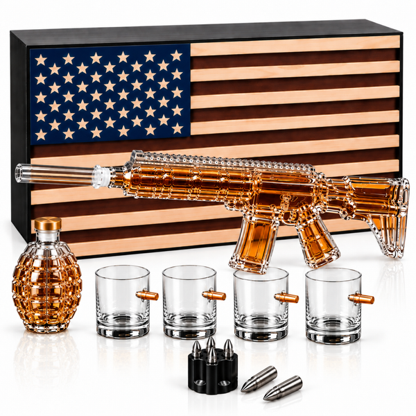 AR15 Whiskey Gun Decanter Flag Set - 1000ml Rifle & Pistol Set