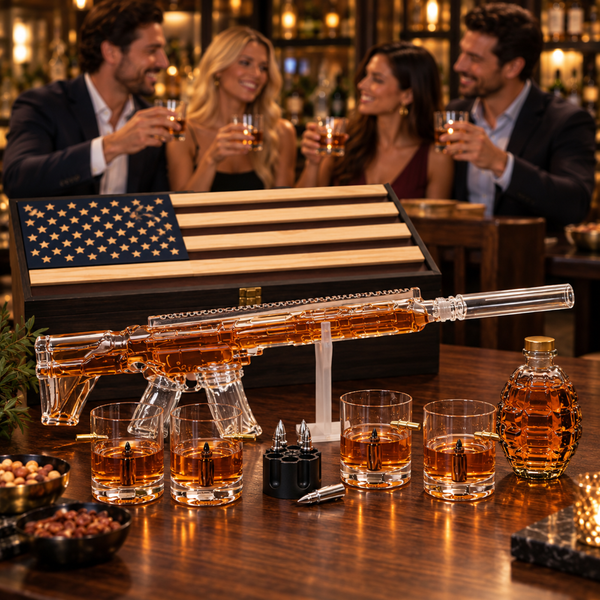 AR15 Whiskey Gun Decanter Flag Set - 1000ml Rifle & Pistol Set, photo 2 of 9