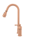 Copper Kitchen Faucet with in-Deck Handle and Soap Dispenser, Single Handle Solid Brass High Arc Pull Down Sprayer Head Kitchen Sink Faucet
