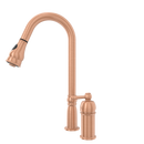 Copper Kitchen Faucet with in-Deck Handle and Soap Dispenser, Single Handle Solid Brass High Arc Pull Down Sprayer Head Kitchen Sink Faucet