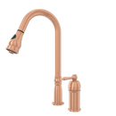 Copper Kitchen Faucet with in-Deck Handle and Soap Dispenser, Single Handle Solid Brass High Arc Pull Down Sprayer Head Kitchen Sink Faucet