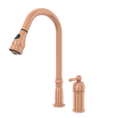 Copper Kitchen Faucet with in-Deck Handle and Soap Dispenser, Single Handle Solid Brass High Arc Pull Down Sprayer Head Kitchen Sink Faucet