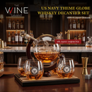 U.S. Navy Globe Whiskey Decanter Set with 4 Liquor Glasses by The Wine Savant