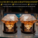 Set of 4 Diamond Whiskey & Wine Glasses With Wood Stands 10oz