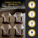Set of 4 Diamond Whiskey & Wine Glasses With Wood Stands 10oz