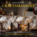 Set of 4 Diamond Whiskey & Wine Glasses With Wood Stands 10oz