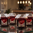 Set of 4 Diamond Whiskey & Wine Glasses With Wood Stands 10oz