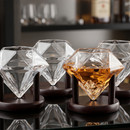 Set of 4 Diamond Whiskey & Wine Glasses With Wood Stands 10oz