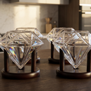 Set of 4 Diamond Whiskey & Wine Glasses With Wood Stands 10oz