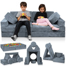 Lunix LX15 14pcs Modular Play Couch (Stone Gray) + Extra Serenity Blue Cover Bundle