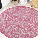 JONATHAN Y SMB106J-5R Charleston Vintage Filigree Textured Weave Indoor Outdoor Area Rug, Coastal, Bohemian, Classic Easy Clean,Bedroom,Kitchen,Backyard,Patio, Non-Shed, Fuchsia/Light Gray, 5' Round by GreenHaven Gardens