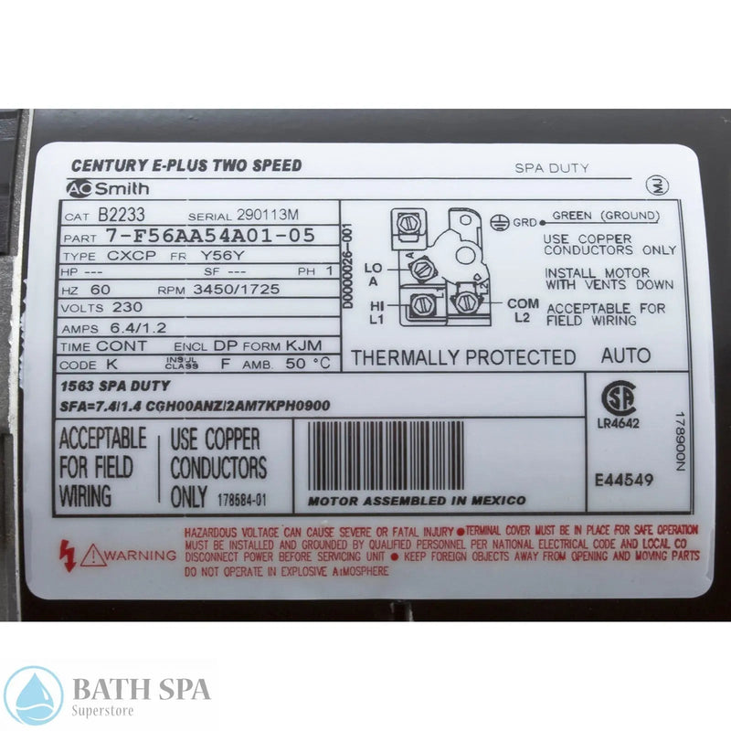A.O. Smith (AOS) Century Motor 2.0 HP [2-S] [56F/Thru Bolt] [230v] (B233)