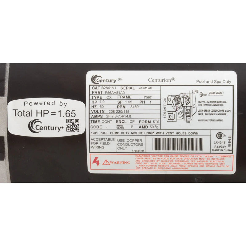 A.O. Smith (AOS) Century 1.0 HP Motor [1-Spd] [SqFl] [115/230V] (B2841)