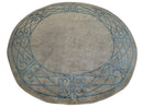 Hand-Knotted Tibetan Rug - 6' x 6'1" Round - Wool & Silk - Elegant Blue Border Design