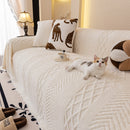 Plush Fleece Sofa Cover with 3D Cable Knit Texture Soft Cozy Warm Sofa Throw Blanket