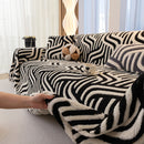 Plush Sherpa Sofa Throw Cover for Sectional, Jacquard Wave Throw Furniture Protector