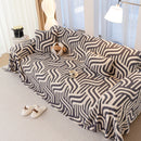 Plush Sherpa Sofa Throw Cover for Sectional, Jacquard Wave Throw Furniture Protector