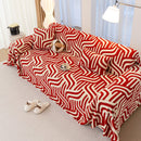 Plush Sherpa Sofa Throw Cover for Sectional, Jacquard Wave Throw Furniture Protector