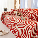 Plush Sherpa Sofa Throw Cover for Sectional, Jacquard Wave Throw Furniture Protector