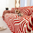 Plush Sherpa Sofa Throw Cover for Sectional, Jacquard Wave Throw Furniture Protector