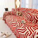Plush Sherpa Sofa Throw Cover for Sectional, Jacquard Wave Throw Furniture Protector