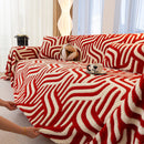 Plush Sherpa Sofa Throw Cover for Sectional, Jacquard Wave Throw Furniture Protector