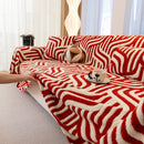 Plush Sherpa Sofa Throw Cover for Sectional, Jacquard Wave Throw Furniture Protector