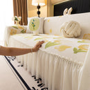 Ruffled Sweet Floral Sofa Cover with Skirt, Soft and Decorative Couch Throw Cover