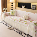 Ruffled Sweet Floral Sofa Cover with Skirt, Soft and Decorative Couch Throw Cover