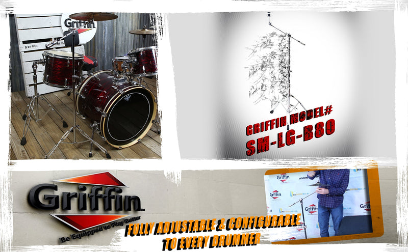 GRIFFIN Cymbal Boom Stand | Double Braced Drum Percussion Gear Hardware Set | Adjustable Height | Arm Holder With Counterweight Adapter for Mounting Heavy Duty Weight Crash &Ride Cymbals For Drummers