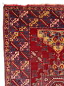 Dezgiri Anatolian Tribal Wool Rug – 5’x8’– Hand-Knotted Red Medallion Rug with Geometric Motifs