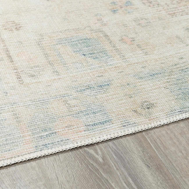 Light Brown and Blue Baloy Washable Area Rug