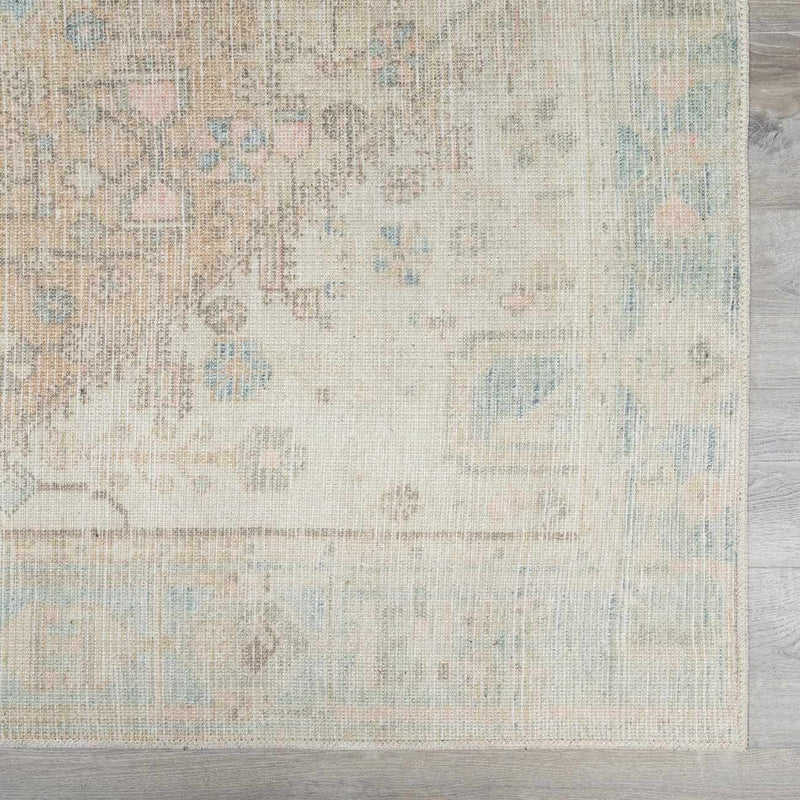 Light Brown and Blue Baloy Washable Area Rug