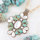 Barcelona Blue Turquoise and Mother of Pearl Golden Statement Necklace
