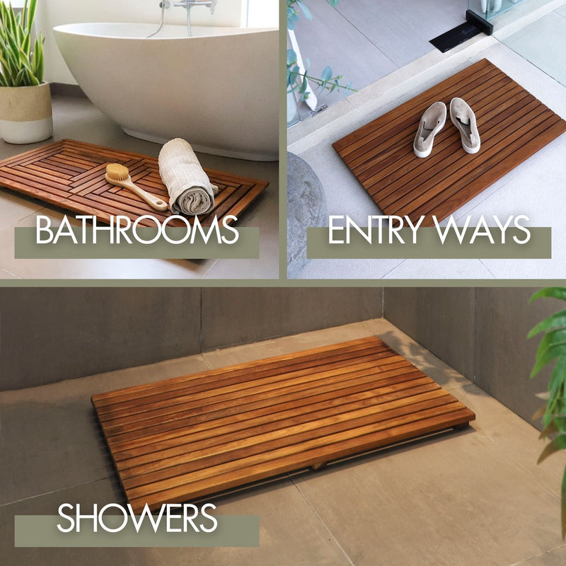 Airstream Oiled Teak Shower and Bath Mat with Rounded Edge 30″ x 30″
