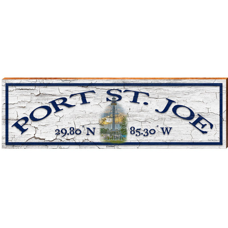 Port St. Joe Lighthouse White Latitude Longitude | Wall Art Print on Real Wood