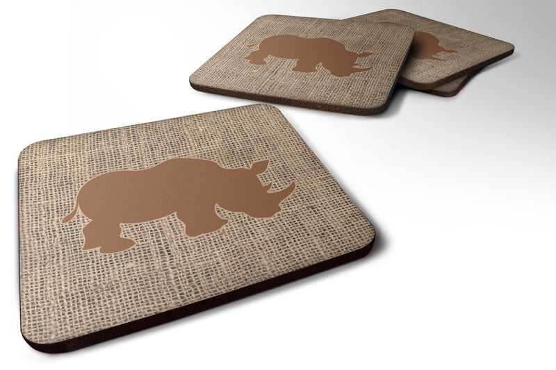 Set of 4 Rhinoceros Burlap and Brown Foam Coasters