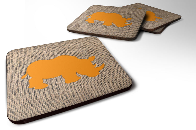 Set of 4 Rhinoceros Burlap and Orange Foam Coasters