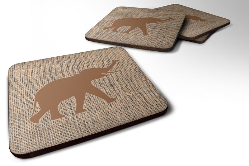 Set of 4 Elephant Burlap and Brown Foam Coasters