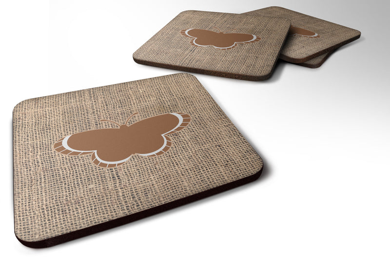 Set of 4 Butterfly Burlap and Brown Foam Coasters