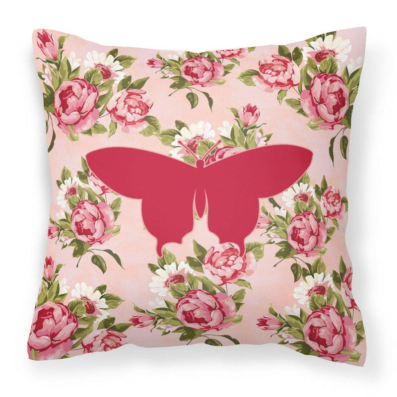 Butterfly Shabby Chic Pink Roses  Fabric Decorative Pillow BB1042-RS-PK-PW1414